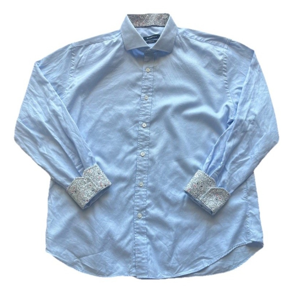 Bugatchi Button Up Shirt Men's Sz M/L Medium Large Blue‎ Floral Lady Bug Accents